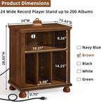 Joaxswe Record Player Stand with Charging Station Up to 200 Albums, 24" Wide Mid-Century Record Player Table with Vinyl Record Storage,Large Wood Turntable Stand Dispaly Cabinet for Living Room,Brown