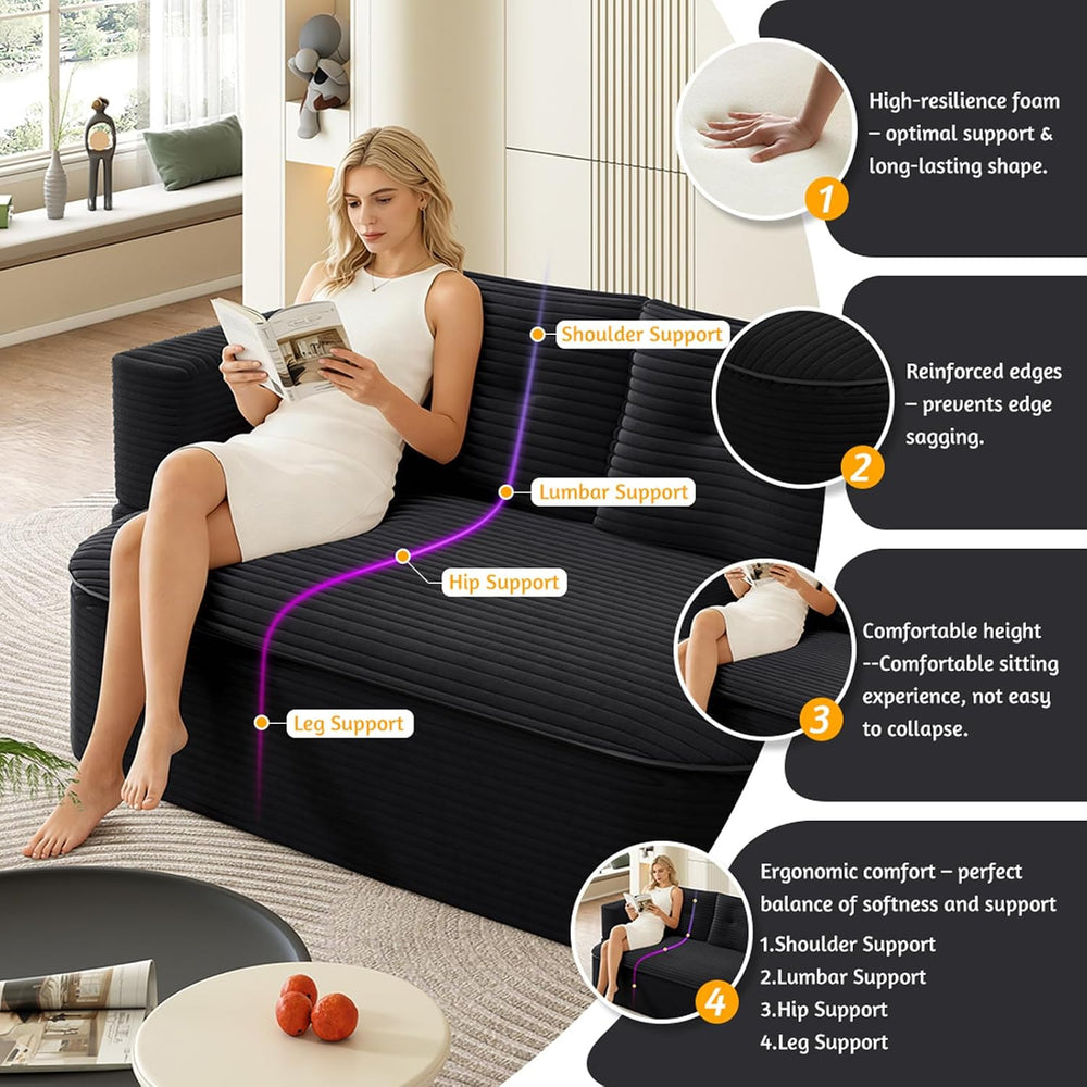 78.7" Full Size Memory Foam Couch,Plush Corduroy Sofa,Floor Sofa Bed wit...