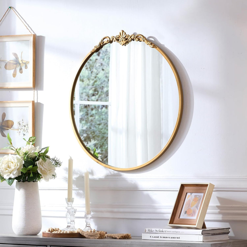 Round Gold Mirror 24Inch Ornate Baroque Antique Bathroom Mirror Large Circle ...
