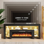 LEMBERI 80 inch Fireplace tv Stand with 50 inch Fireplace Up to 90" TVs,LED Light Entertainment Center and Storage, Modern Wood Media Television Console for Living Room