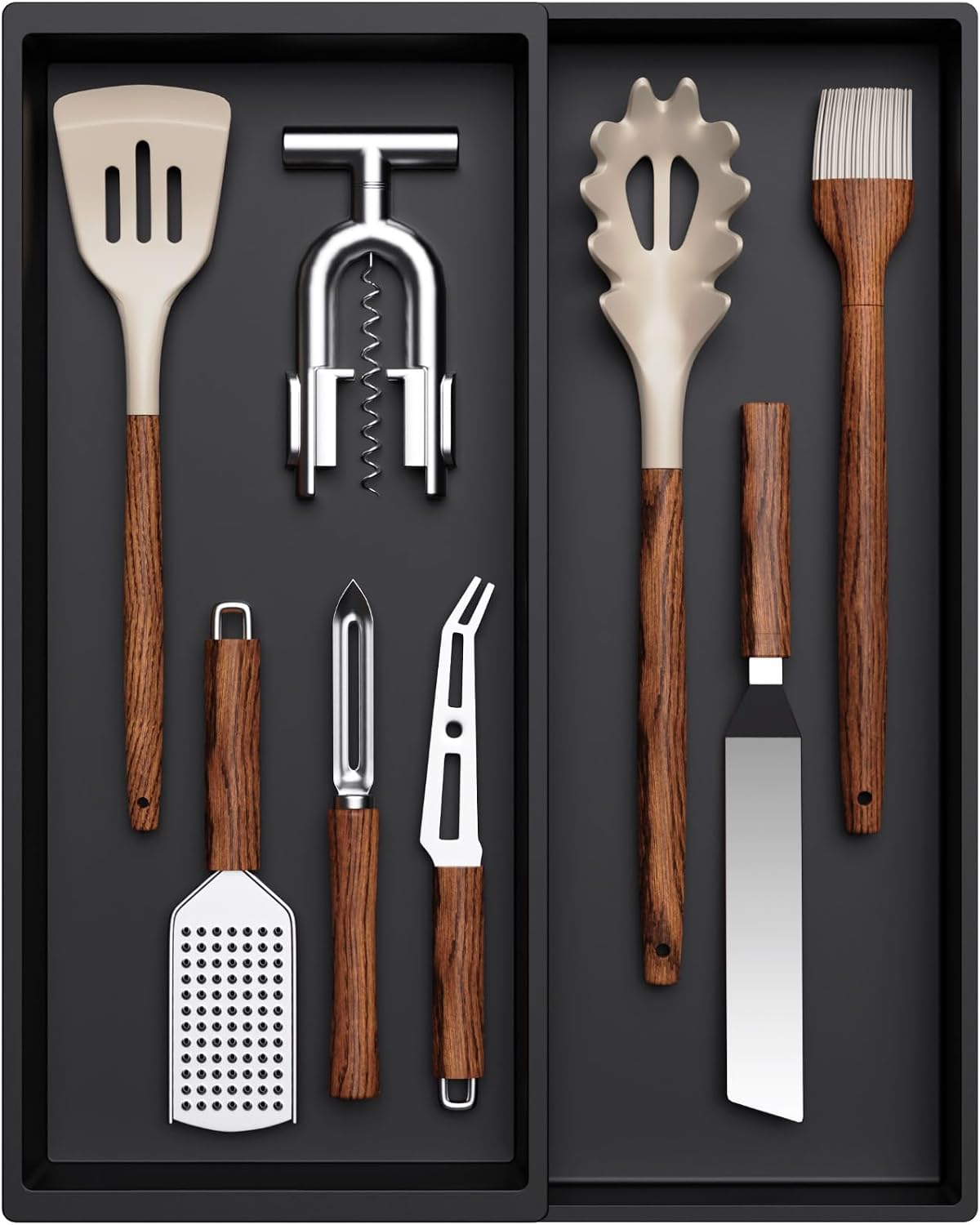 Lifewit Utensil Organizer for Kitchen Drawer, Expandable Cooking Silverware Tray, Adjustable Cutlery Flatware Holder, Plastic Spatula Tools Storage Divider, 12.9 x 16.1", Black