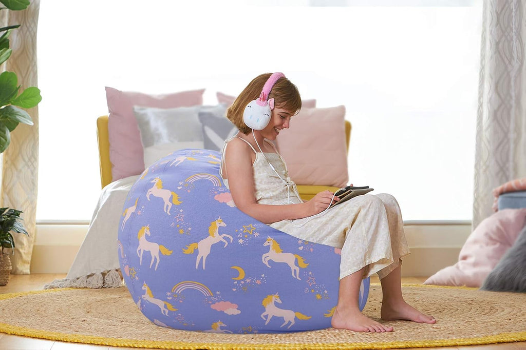 Aubliss Stuffed Animal Bean Bag Storage Chair | (Light Blue Unicorn, Large (38''))