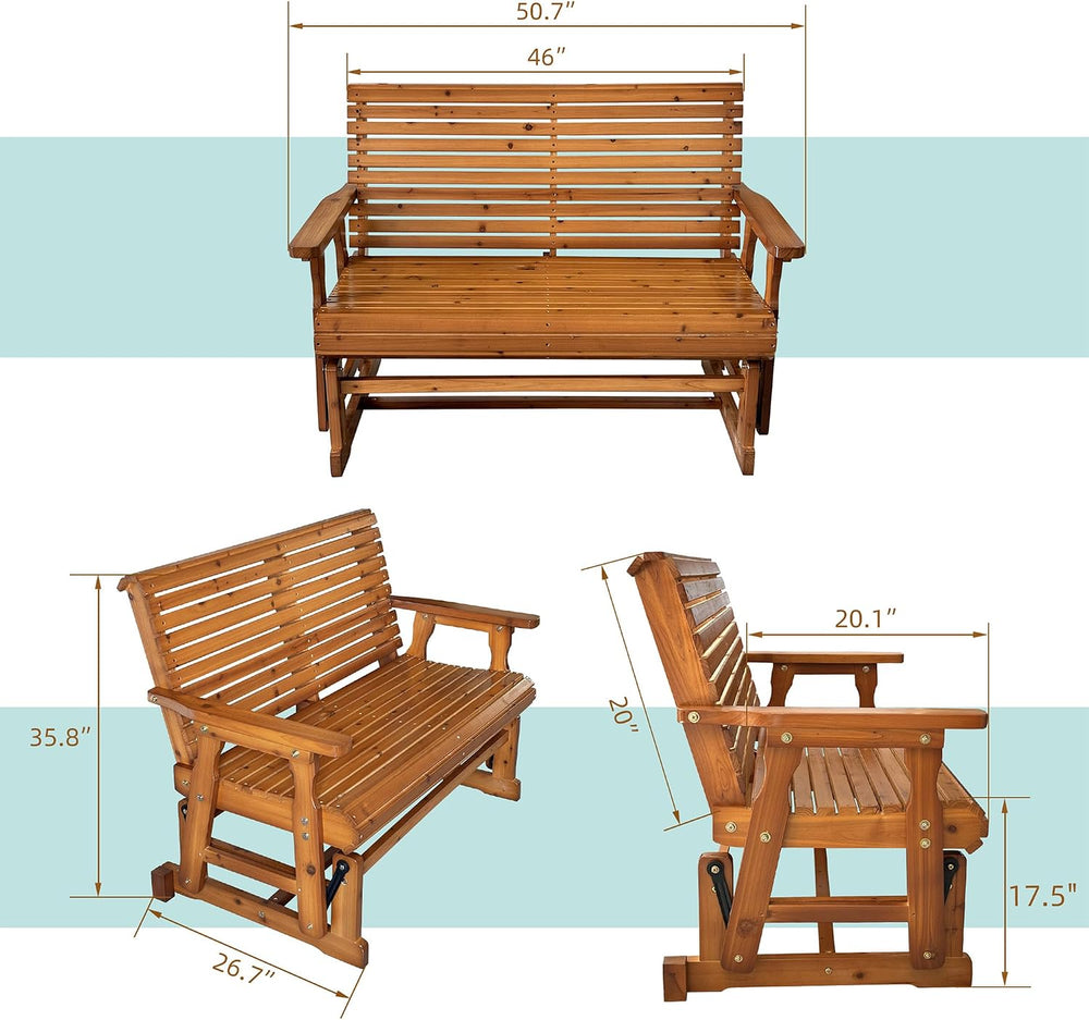 Fortune Candy Wooden Patio Glider with High Roll Back and Deep Contoured Seat...