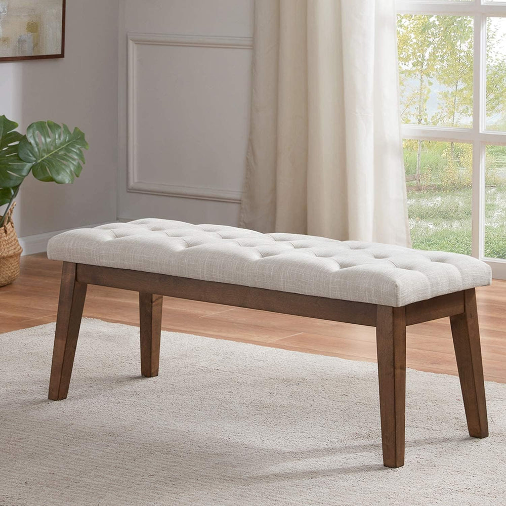 HUIMO Upholstered Bench, Button Tufted Dining Bench (Beige) | with Solid Wood...