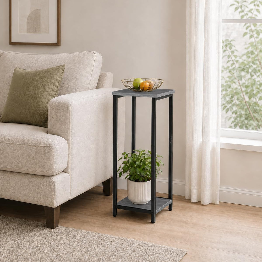 10" Wide Square Drink Table with Adjustable Feet - 2-Tier Small Side Tab...