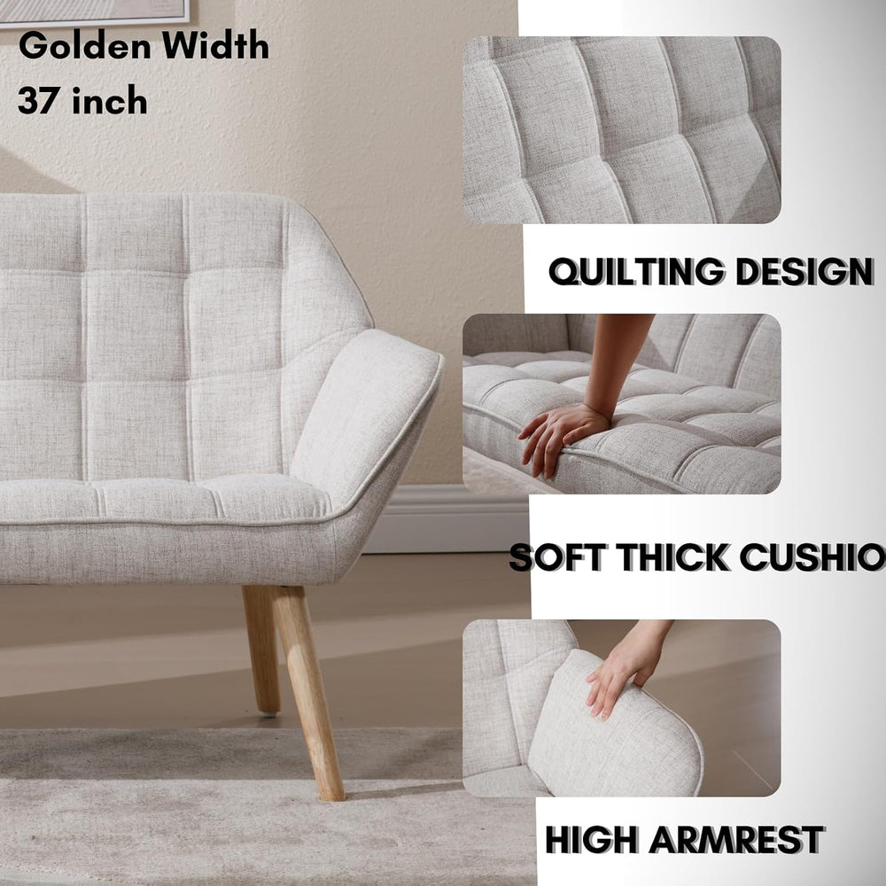 48”Small Loveseat Sofa, Modern Linen Upholstered Mini Couch 2-Seater Fluffy L...
