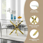 5 Piece Glass Dining Table Table Set, Tempered Glass Dining Table Set for 4 Kitchen Table Set with 4 Upholstered Chairs for Kitchen Dining Room (Gold Leg Table with White Chair)