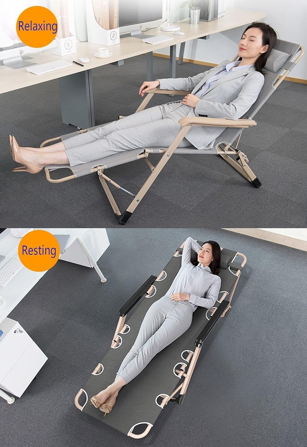 Recliner Lounge Chair Steel Tube Leisure Folding Portable 5-Level Adjustable for Office Outdoor Lawn Patio(A+Thicken Cotton Pad)