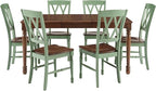 Crosley Furniture Shelby 7-Piece Traditional Dining Table Set for 6, Dinner Tables with Kitchen Chairs, Distressed Teal/Dark Cherry