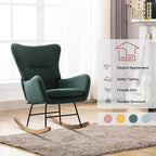 Phoenix Home Rocking Chair Nursery Velvet Upholstered Glider Rocker Rocking Accent Chair Padded Seat with High Backrest Armchair Comfy Side Chair for Living Room Bedroom Offices, Green
