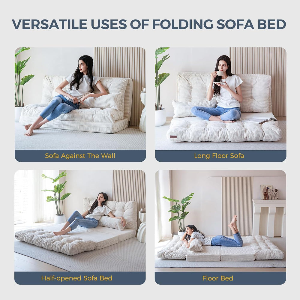 MAXYOYO Folding Sofa Bed, Tufted Bean Bag Bed with Pillows Floor Couch for Ad...