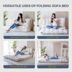 MAXYOYO Folding Sofa Bed, Tufted Bean Bag Bed with Pillows Floor Couch for Adults, Extra Thick and Long Floor Sofa, Twin Floor Couch Bed for Bedroom Living Room, Beige, 39x91 Inch