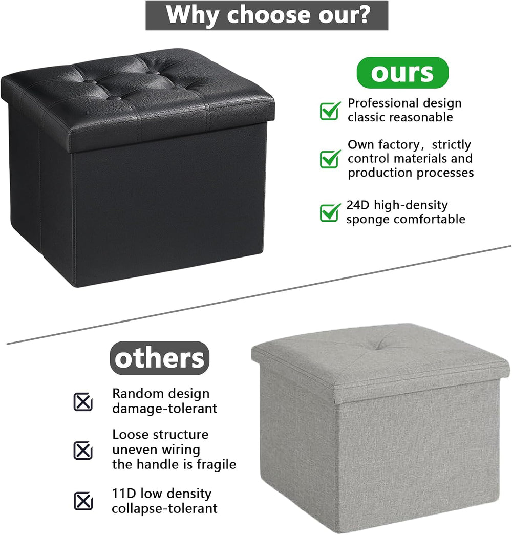 AmasSmile Storage Ottoman Folding Foot Rest Stool, Leather Footstool Bench, S...