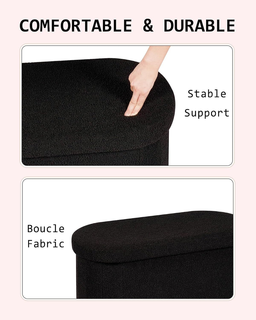 30" Oval Foldable Ottoman with Storage, Teddy Boucle Fabric Footrest, St...