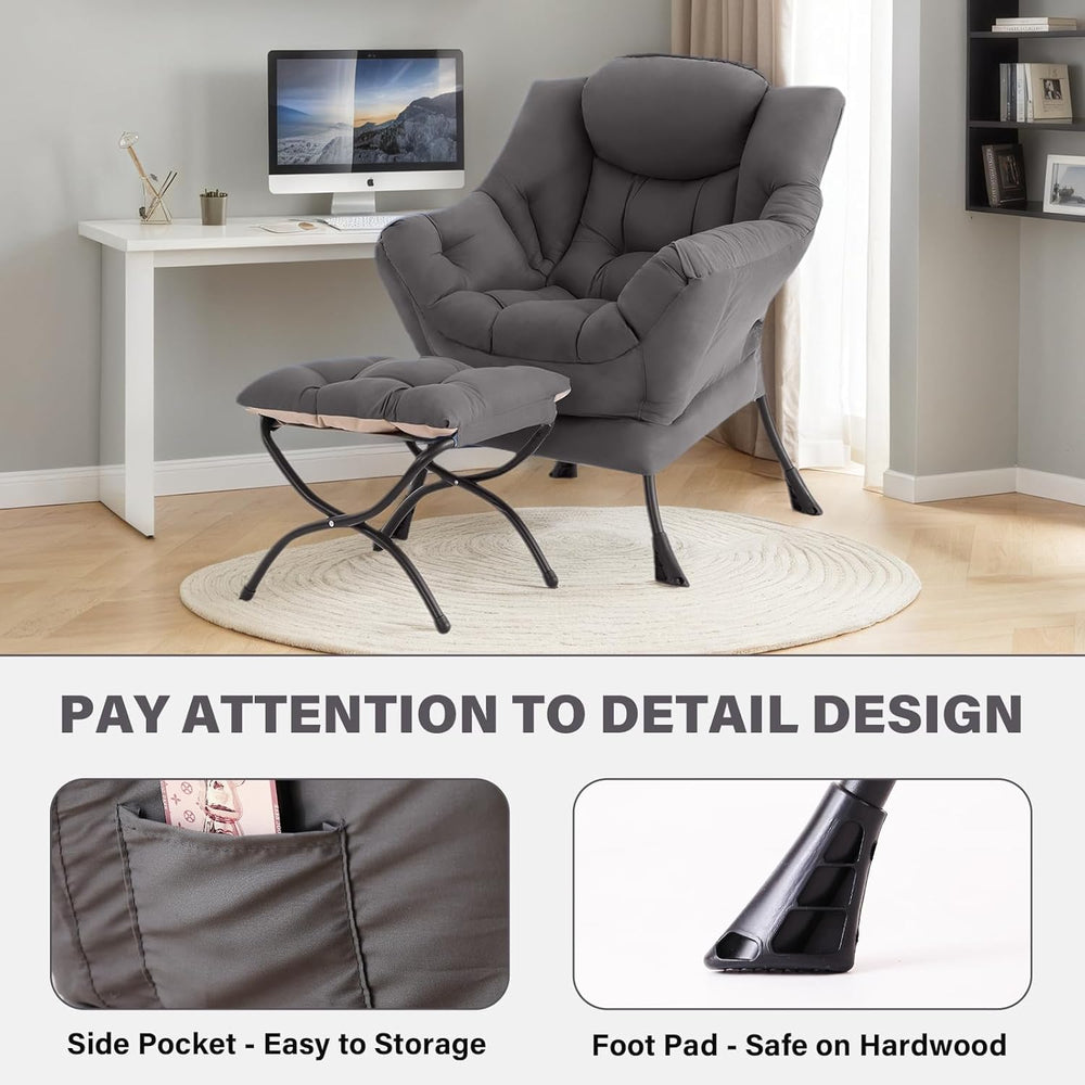 Tiita Lazy Chair with Ottoman, Comfy Reading Accent Chair, Dark Grey | Foldab...