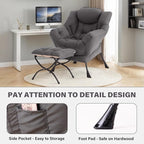 Tiita Lazy Chair with Ottoman, Modern Large Accent Lounge Chair, Leisure Sofa Armchair with Ottoman, Reading Chairs with Footrest for Bedroom, Living Room, Dorm Rooms, Garden