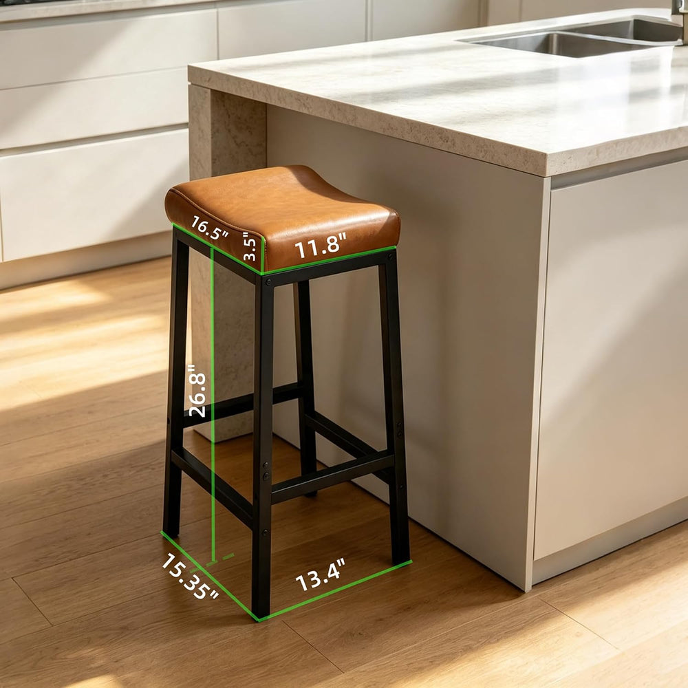 Bar Stools Set of 2, 30Inch Faux Leather Backless Counter Height Stools