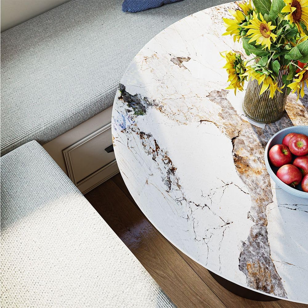 POVISON 35" Round Dining Table, Sintered Stone Top with Metal Pedestal B...