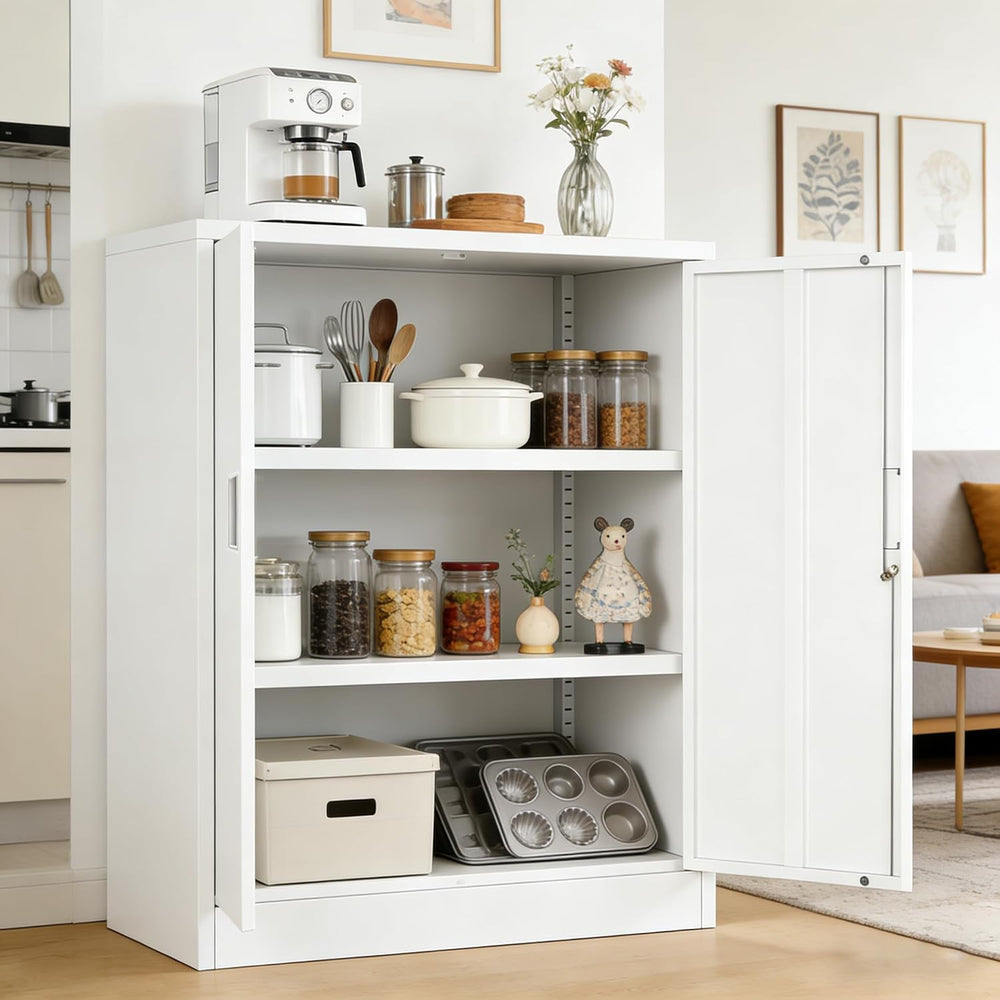 CJF Pantry Cabinet, Metal Pantry Storage Cabinets with Doors and 2 Adjustable...