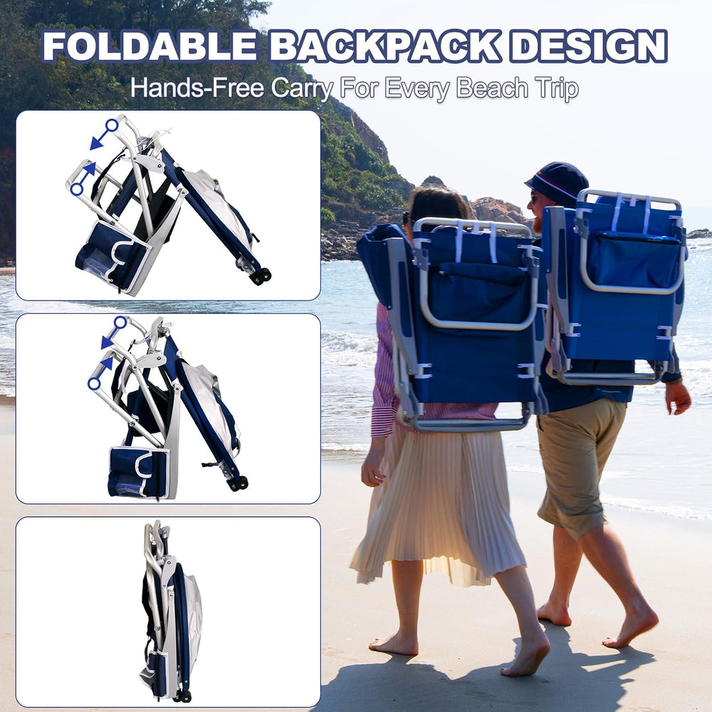 Beach Chair with Umbrella and Canopy Shade, Aluminum Backpack Beach Chairs fo...