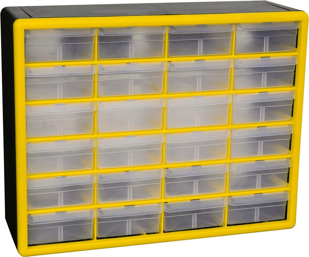 Akro-Mils 24-Drawer Plastic Drawer Storage Cabinet for Garage Organization, Bead Organizer, Building Bricks Storage, Teacher Toolbox, Makeup Organizer, 20" W x 6" D x 16" H, 10124 Yellow
