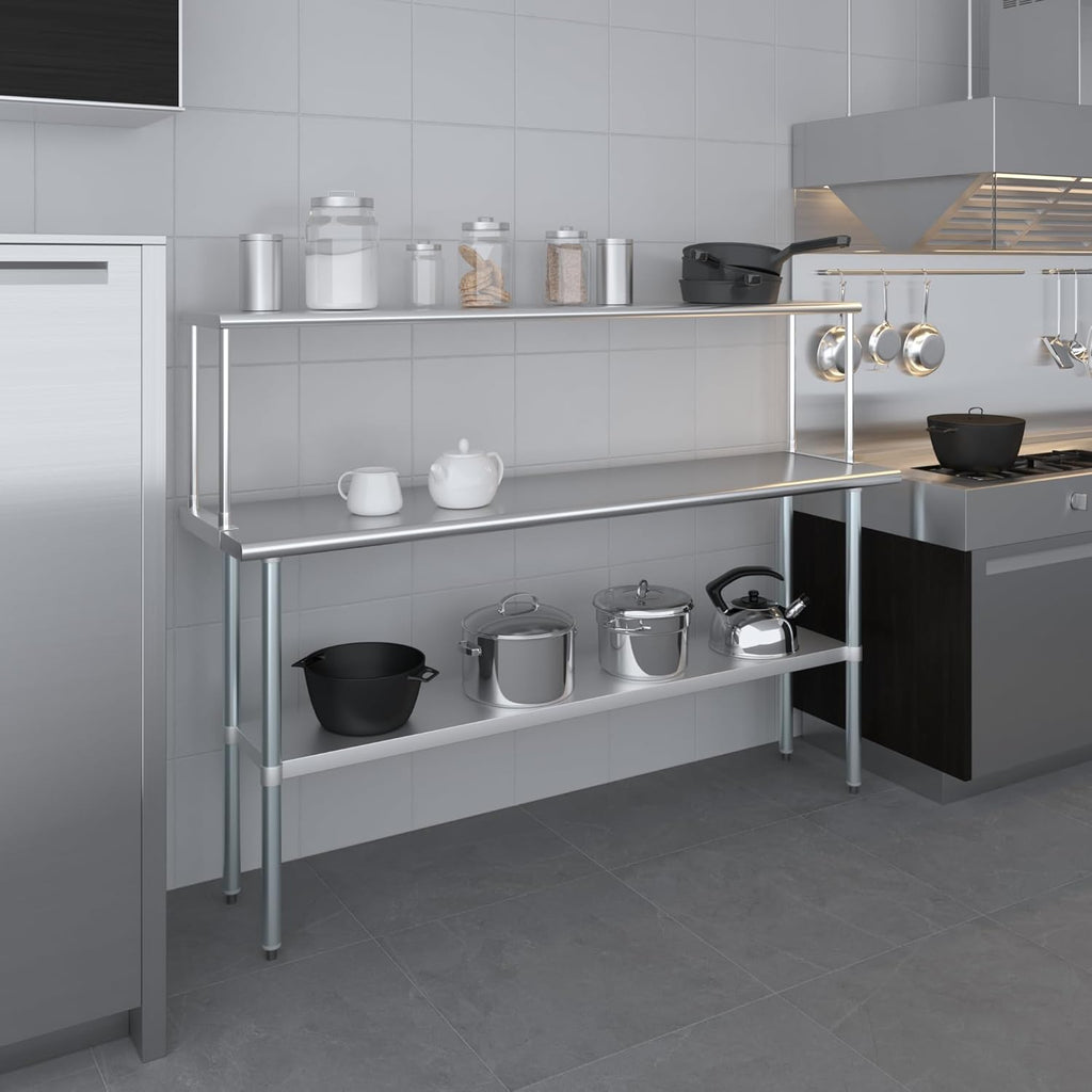 Stainless Steel Work Table with Wide Single Tier Overshelf | Metal Kitchen Prep Table & Shelving Combo (18" x 72" Work Table + 12" Overshelf)