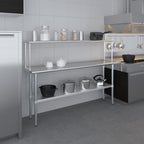 Stainless Steel Work Table with Wide Single Tier Overshelf | Metal Kitchen Prep Table & Shelving Combo (18" x 72" Work Table + 12" Overshelf)