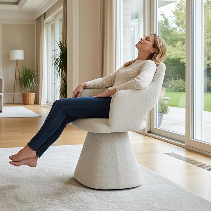 360° Swivel Dining Chair with Arms Set of 6, Chenille Upholstered Barrel Acce...