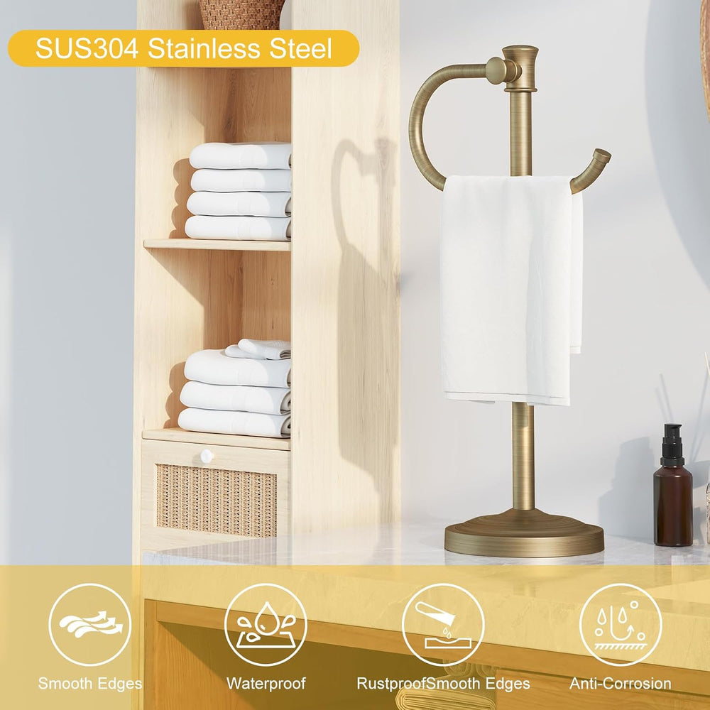 BESy Stand Hand Towel Holder, Countertop Towel Bar, Antique Brass