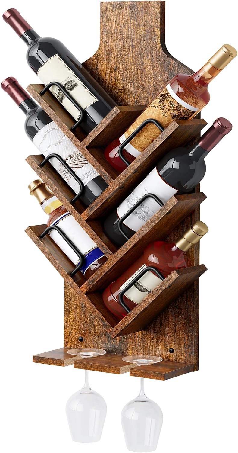 FAVOOSTY Wine Rack Wall Mounted for 6 Wine Bottles, Wall Racks for Wine Bottl...