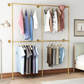 Gold Pipe Clothing Racks Wall Mount Gold Clothes Rack, Heavy Duty Industrial Pipe Clothes Racks Retail Display Hanging Rod for Closet Storage, Laundry Room
