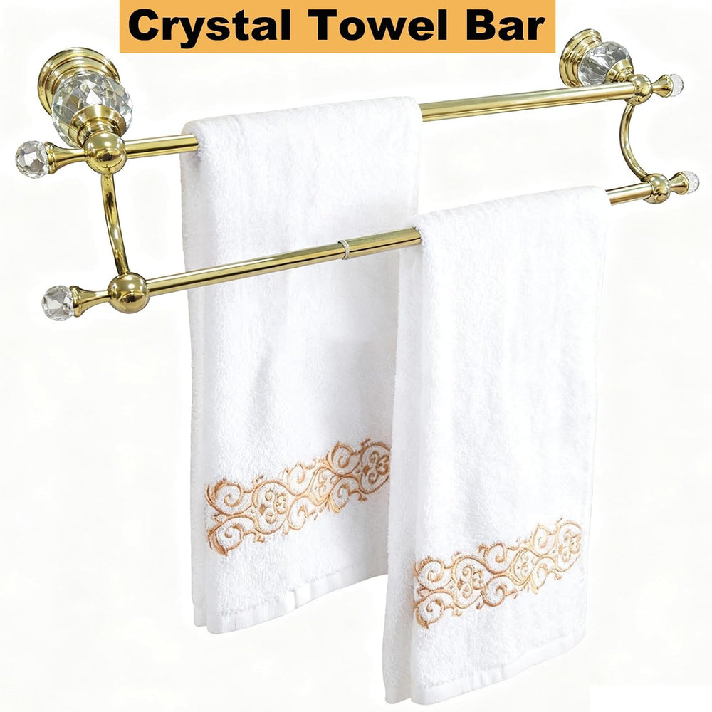 Gold Double Towel Bar, Adjustable Crystal Towel Racks for Bathroom