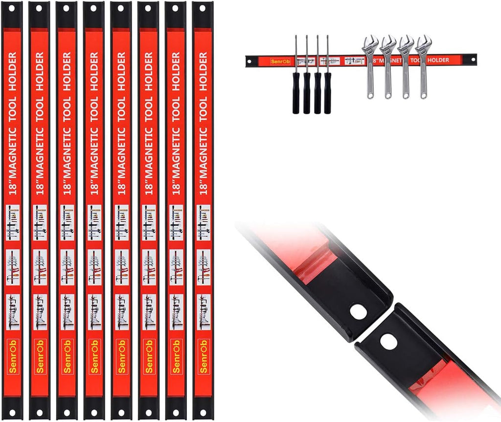Magnetic Tool Holder 18 Inch 8 Pack Heavy Duty Magnet Tool Bar Strip Rack Wall Mount Red