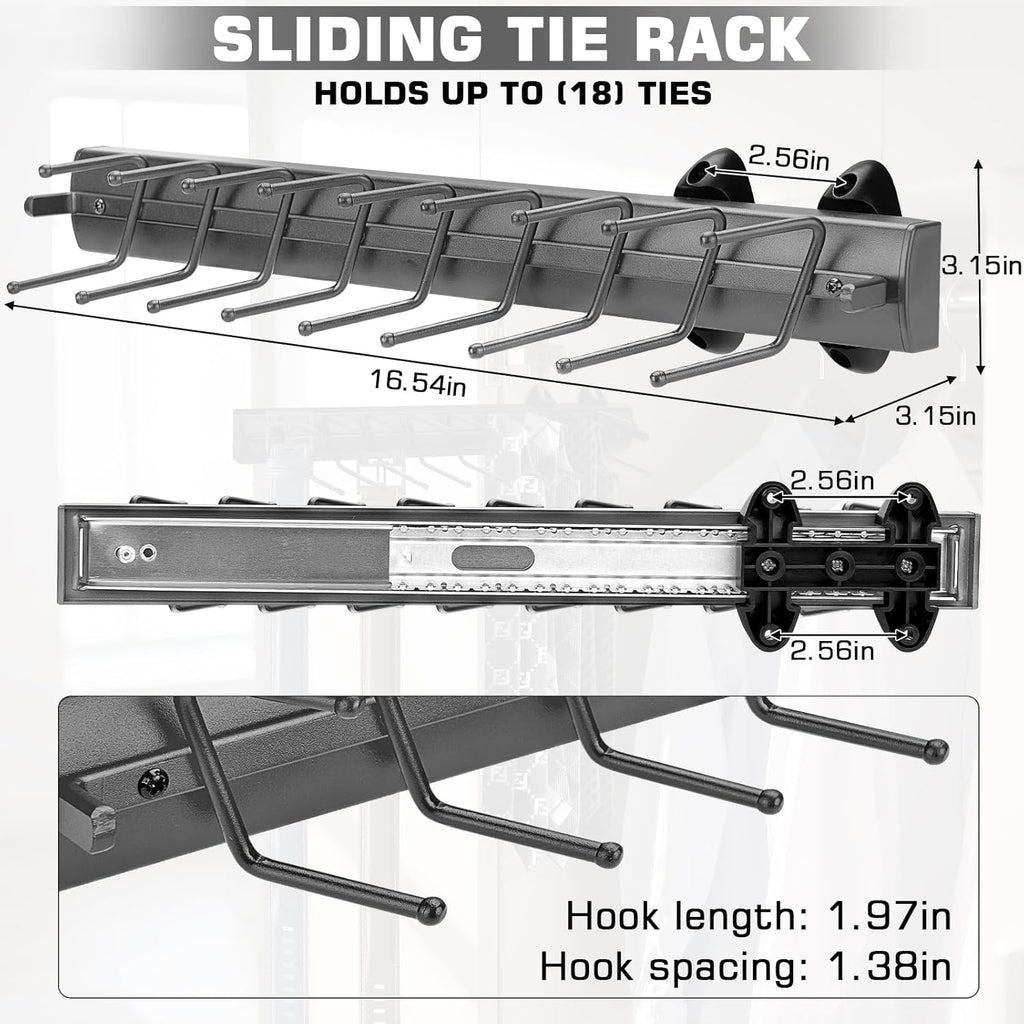Sliding Tie Racks, 18 Tie Hanger Pull Out Belt Rack 16.5'' Aluminum Alloy Extendable Wardrobe Closet Organizer with 18 Hooks for Belts, Ties, and Scarves, 16.5'' x 3.15''(Sprayed Grey)