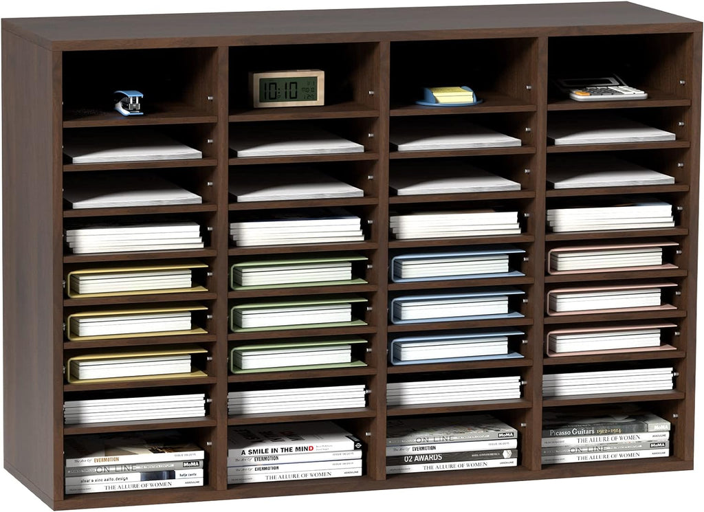 VEVOR Literature Organizer, 36 Compartments Office Mailbox with Adjustable Shelves, Wooden Mailbox Sorter Medium Density Fiberboard Office Home Classroom Storage for Files, Documents, Papers, Grey