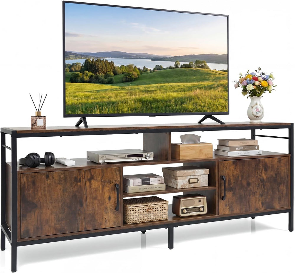 Tangkula Industrial TV Stand for TVs up to 65”, Entertainment Center with 2 S...