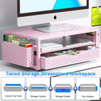 gianotter Desk Organizers and Accessories, Monitor Stand with Drawer and 2 Pen Holder, Desktop Organizer Suitable for Offices and Dormitories (Pink)