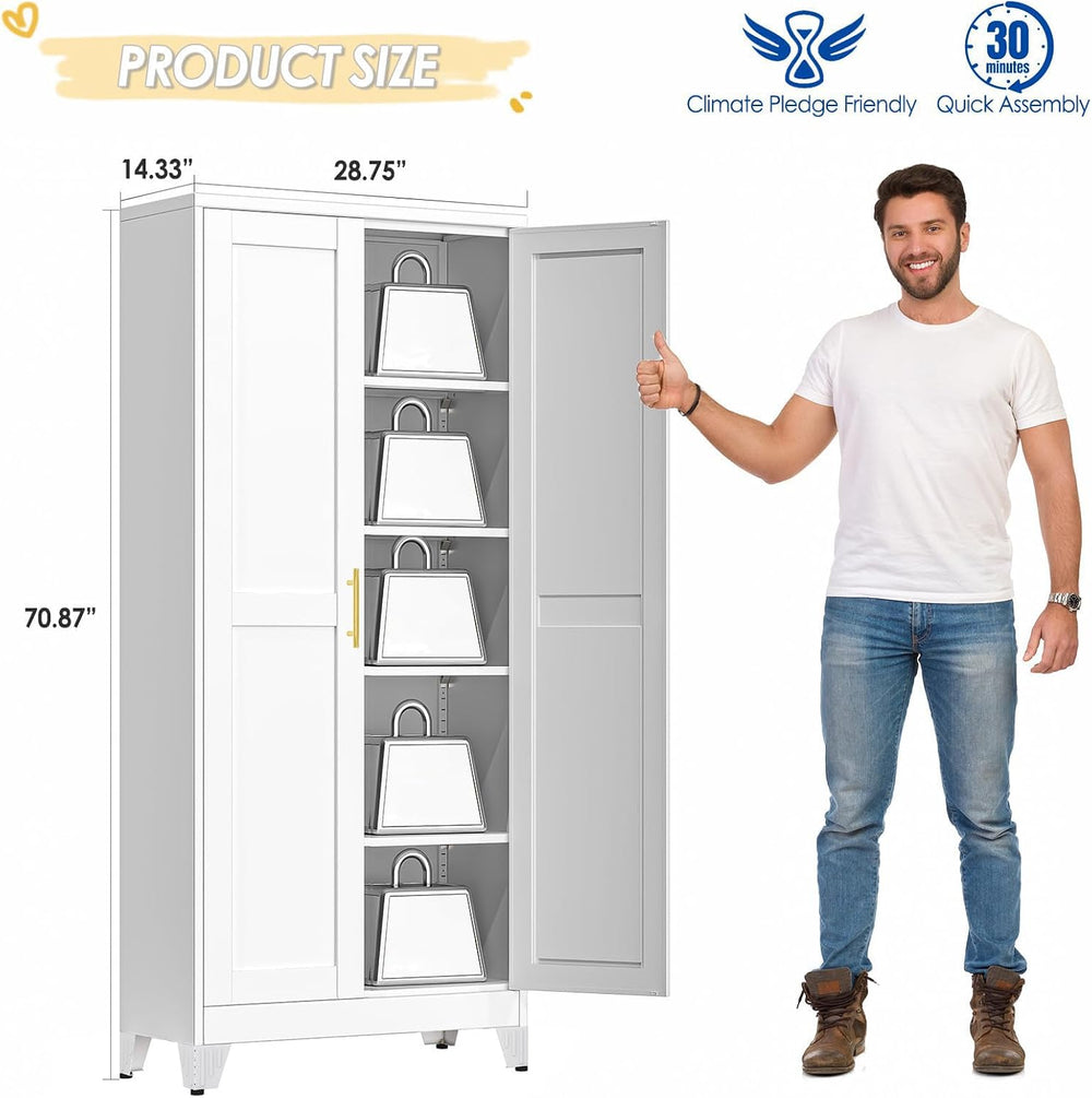 GAIOUS 71" Tall Metal Storage Cabinet with 2 Doors and 4 Adjustable Shel...