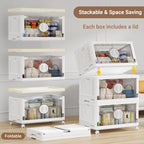 BROVIEW 360Qt Lockable Stackable Storage Bins with Lids, Closet Organizers and Storage Drawer, Collapsible Storage Bin with Wheels, Plastic Cabinet for Toy Clothes Dorm Organizer, V9 3 Pack White