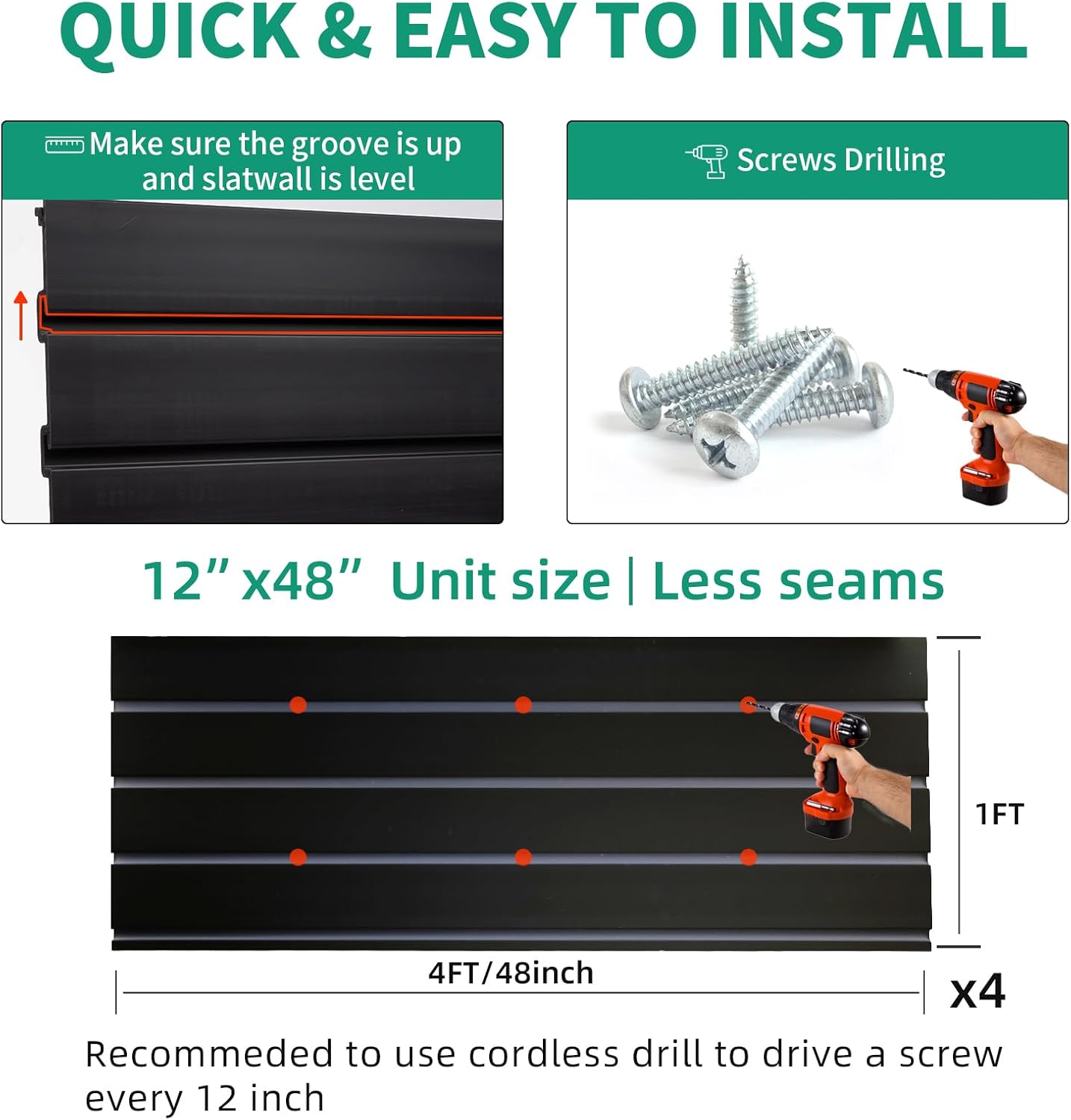Slat Wall Paneling Garage Slat Wall Storage Systems, Slatwall Panels 4x4 ft Peg Board Tool Organization, PVC Wall Panels Pegboard Wall Organizer Black Slatwall Garage Storage Organization Products