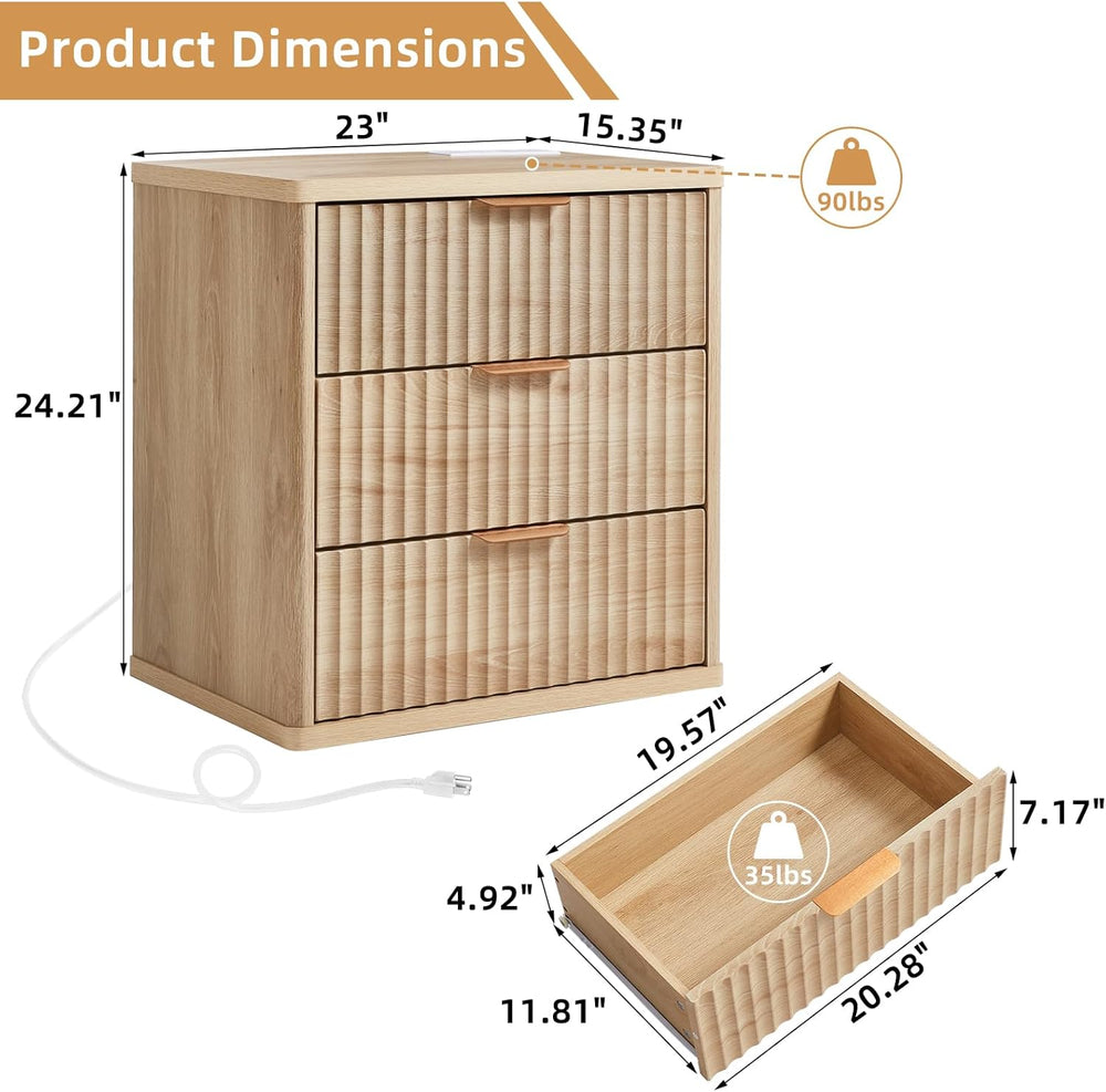 LEYAOYAO 23" Wide Fluted Farmhouse Night Stand Set of 2 with Charging St...