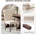 Upholstered Tufted Dining Room Chairs Set of 6, Parsons Kitchen Chairs with Padded Seat and Solid Wood Legs, Fabric Accent Side Diner Chair for Dining Room/Kitchen/Living Room, Beige