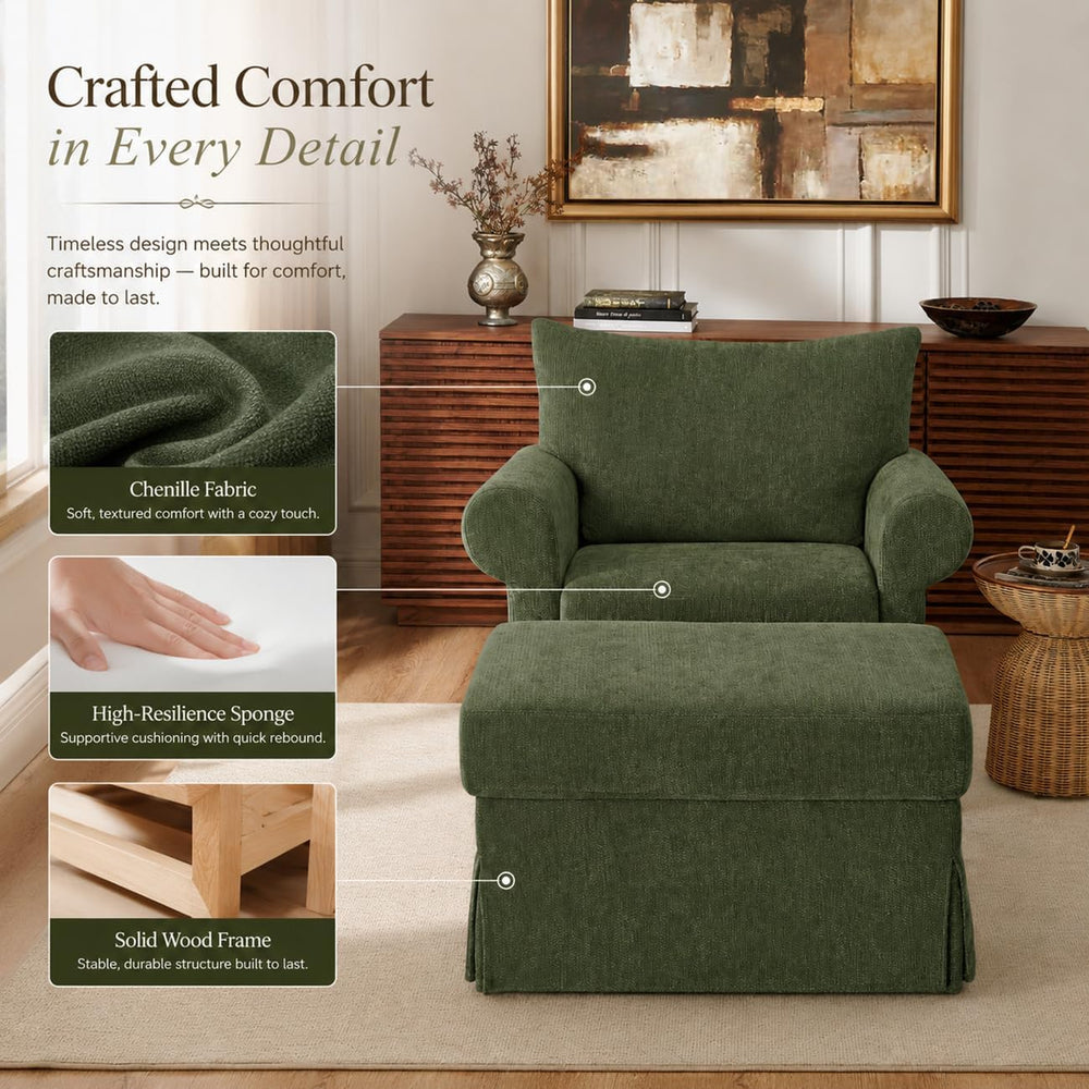 Modern Accent Chairs with Ottoman Set, Olive Green
