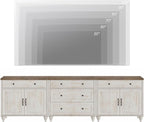 WAMPAT Farmhouse TV Stand for 100 Inch TV, 3-in-1 TV Console Table with 5 Drawers and 4 Doors, Entertainment Center, Kitchen Sideboard Buffet Cabinet for Dining Room, Rustic White