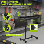 Adjustable Work Table with Wheels, Mechanic Rolling Tool Tray Table for Garage Repair Shops DIY, 220LBS Capacity Mobile Heavy Duty Steel Tool Cart (Black)