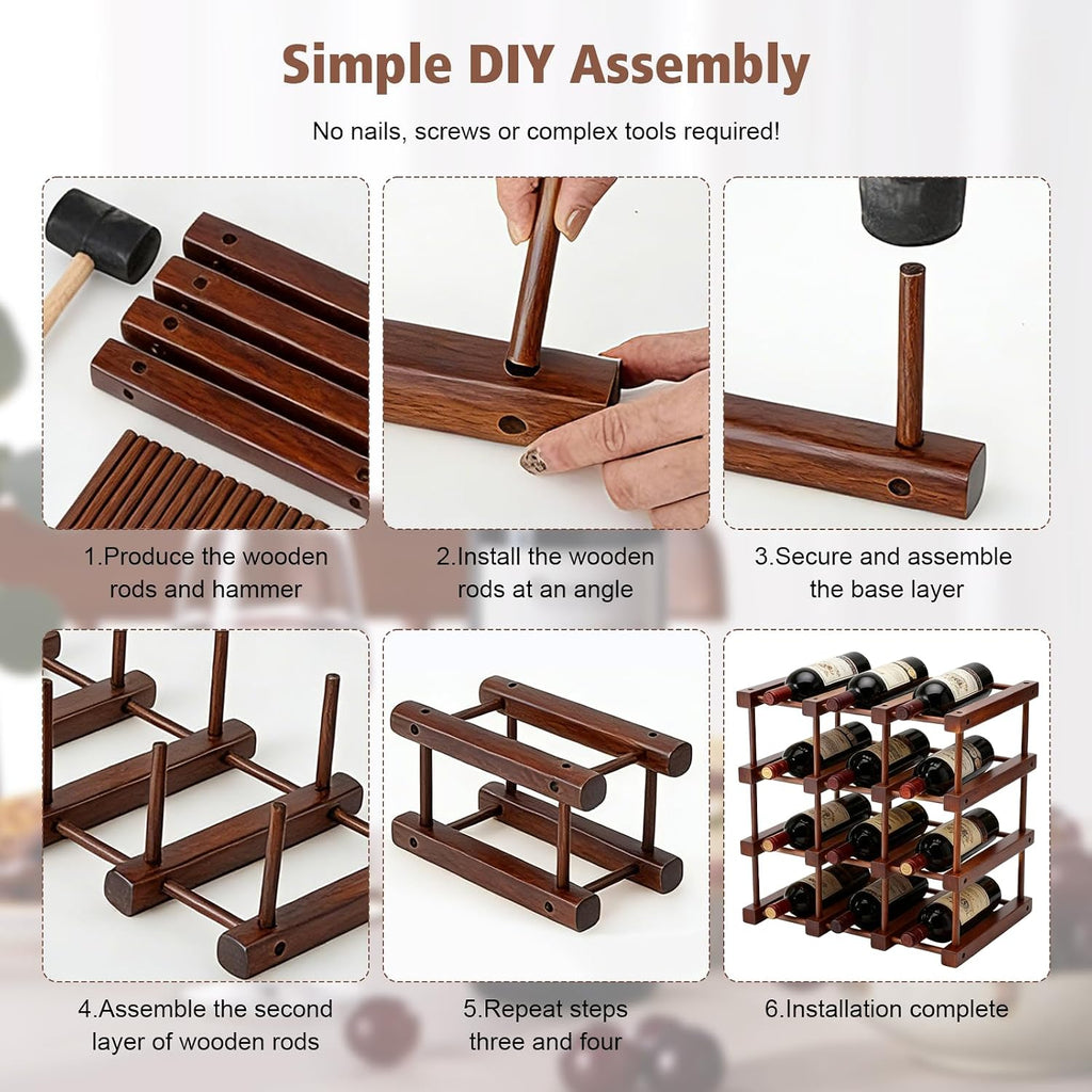 12 Bottle 4 Tiers Wooden Wine Rack for DIY Assembly, Great Gift | Stackable Modular Wine Rack, Wine Bottle Holder for Inside Cabinet Counter and Bar Organizer