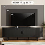 ONBRILL 70.8" TV Stand with Power Outlet for TVs up to 75 Inch, Entertainment Center with Storage and Adjustable Shelves, Modern Media Console with Sliding Doors for Living Room, Black