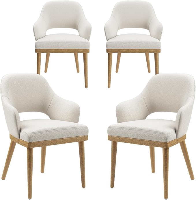 Wooden Dining Chairs Set of 4, Modern Fabric Upholstered Dining Room Chair, Kitchen Side Chairs, Farmhouse Dinner Chair with Open Back for Kitchen, Beige