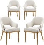 Wooden Dining Chairs Set of 4, Modern Fabric Upholstered Dining Room Chair, Kitchen Side Chairs, Farmhouse Dinner Chair with Open Back for Kitchen, Beige