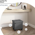 STORAGEBUD Storage Ottoman Cube with Small Bin, 16-in Square Ottoman with Storage for Living Room and Bedroom, Small Ottomans Foot Rest, Faux Leather Foot Stools Ottomans Max 330lbs, Grey